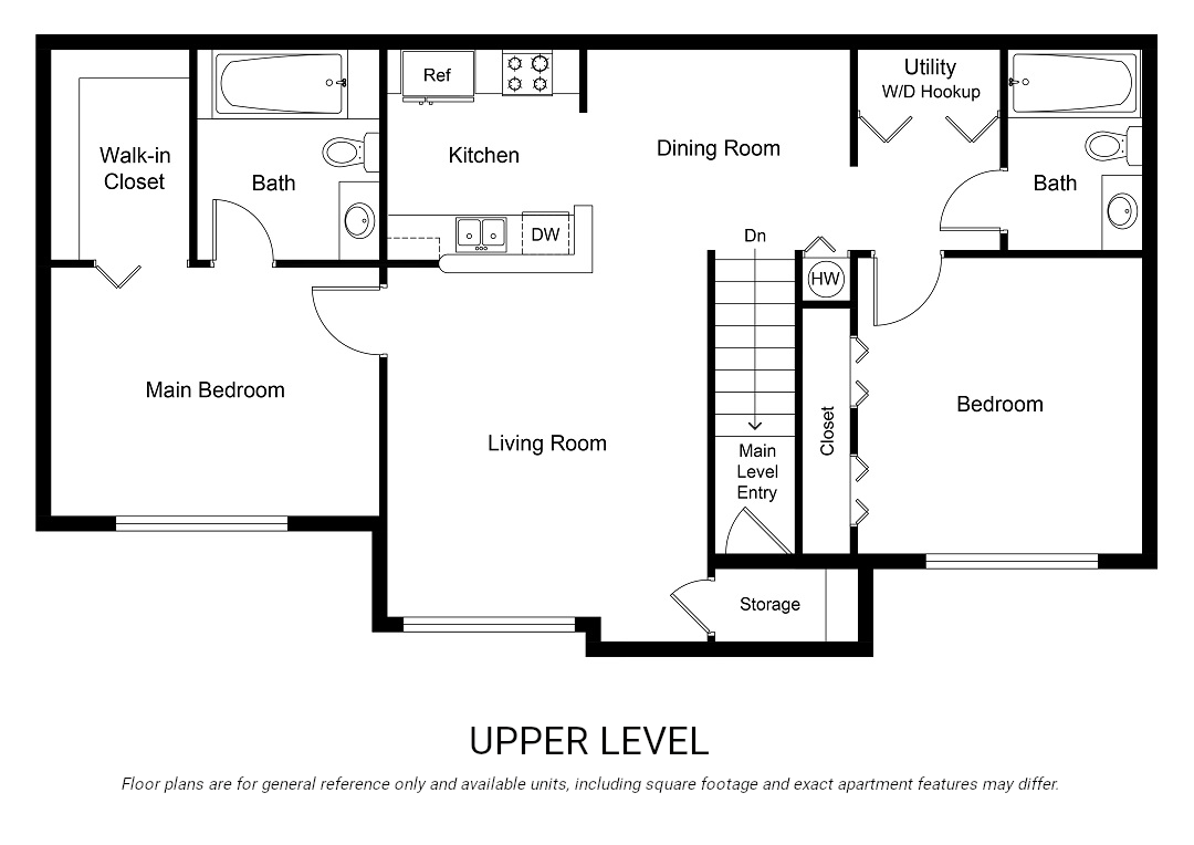 Floor plan for 2 beds, 2 baths, 1058 sqft